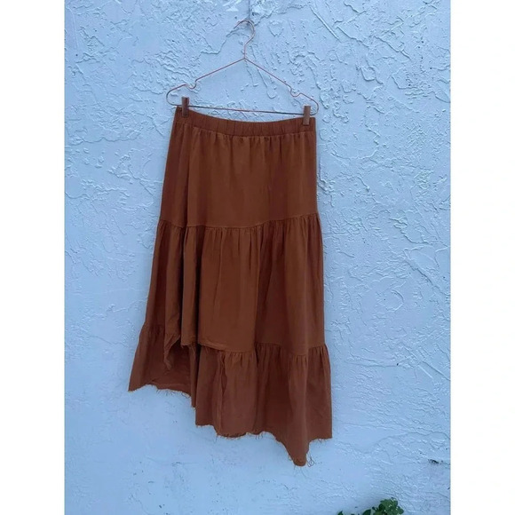 Zara Womens Tiered Flared Asymmetrical Midi Skirt Burnt Orange Size Large - Picture 10 of 11